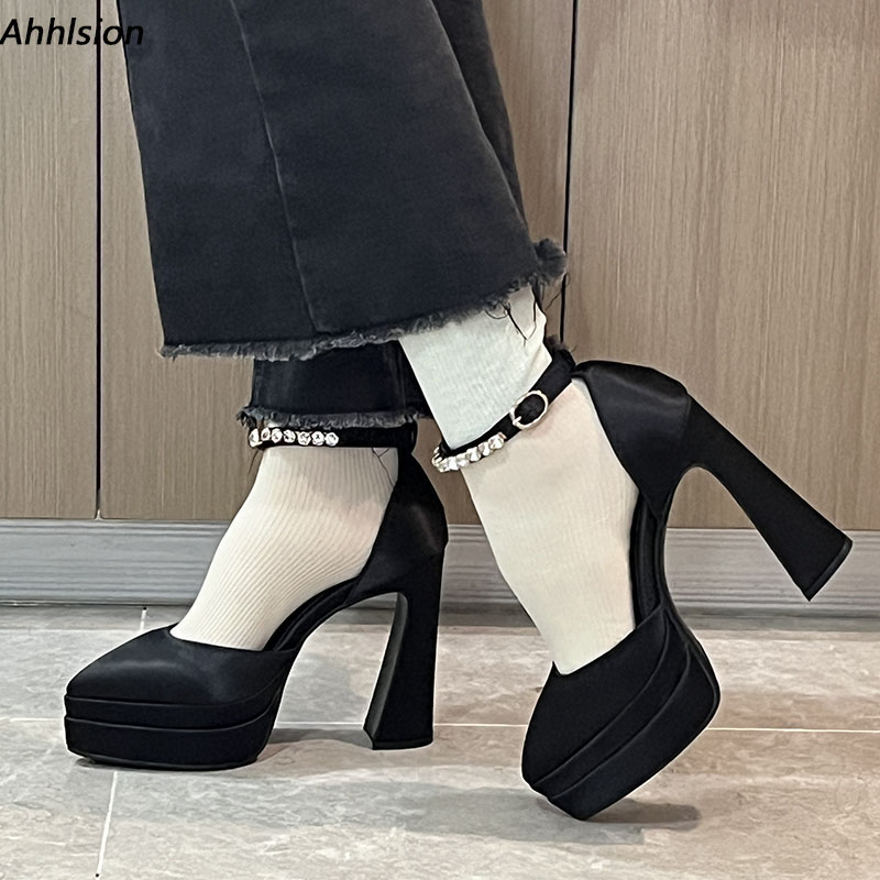 Pump Heel Block - Ahhlsion Women Spring Pump Satin Buckle