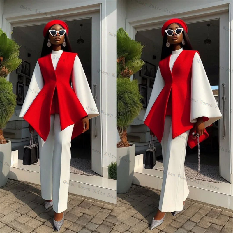 Women Formal Wear Trousers - White Red Women Suit Set 2