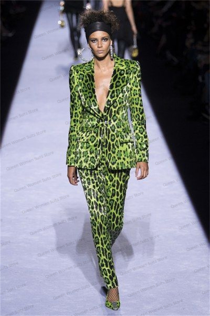 Sequins Leopard Women Suit Set - Women Formal Wear Trousers reseña y precio
