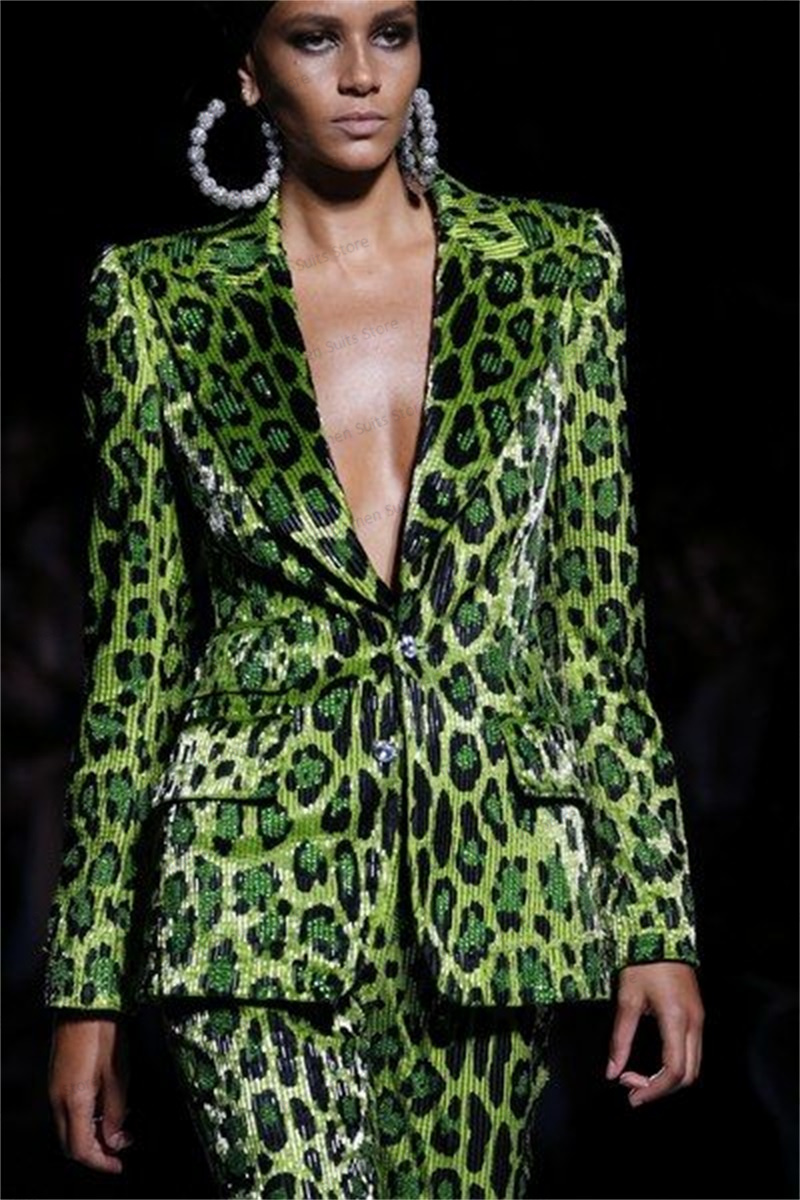Sequins Leopard Women Suit Set - Women Formal Wear Trousers reseña y precio