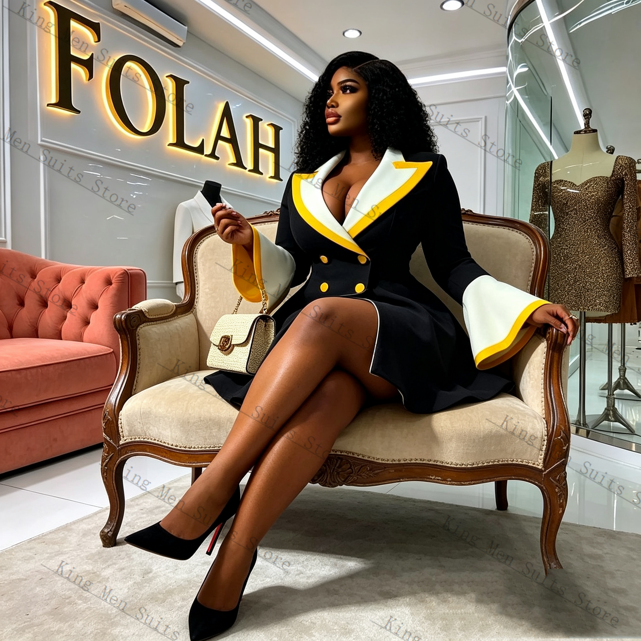 Spring Women Suit Skirt 1 Pcs  - Yellow Formal Wear Women reseña y precio