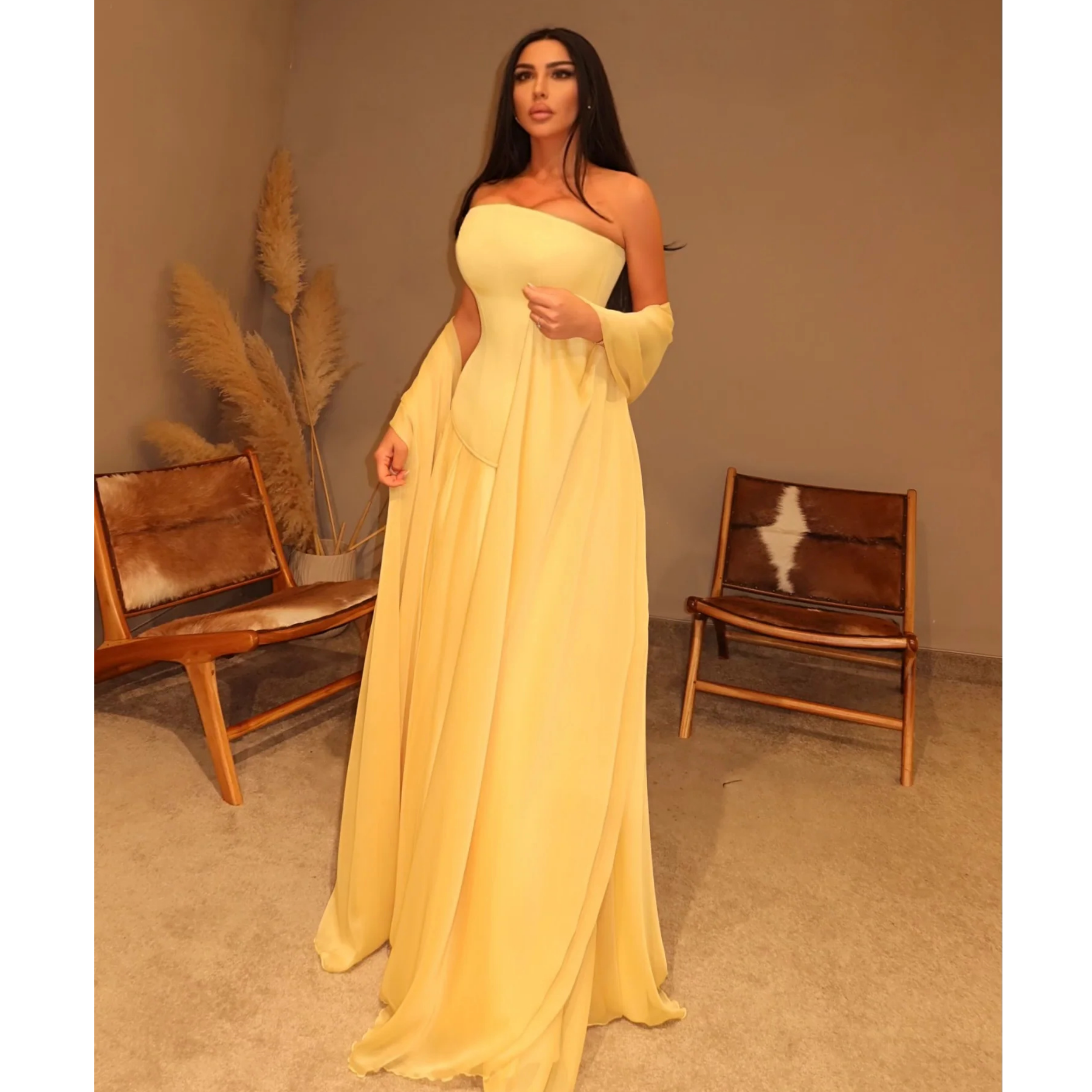 Simple Yellow Evening Dresses  - Yellow Formal Wear Women reseña y precio