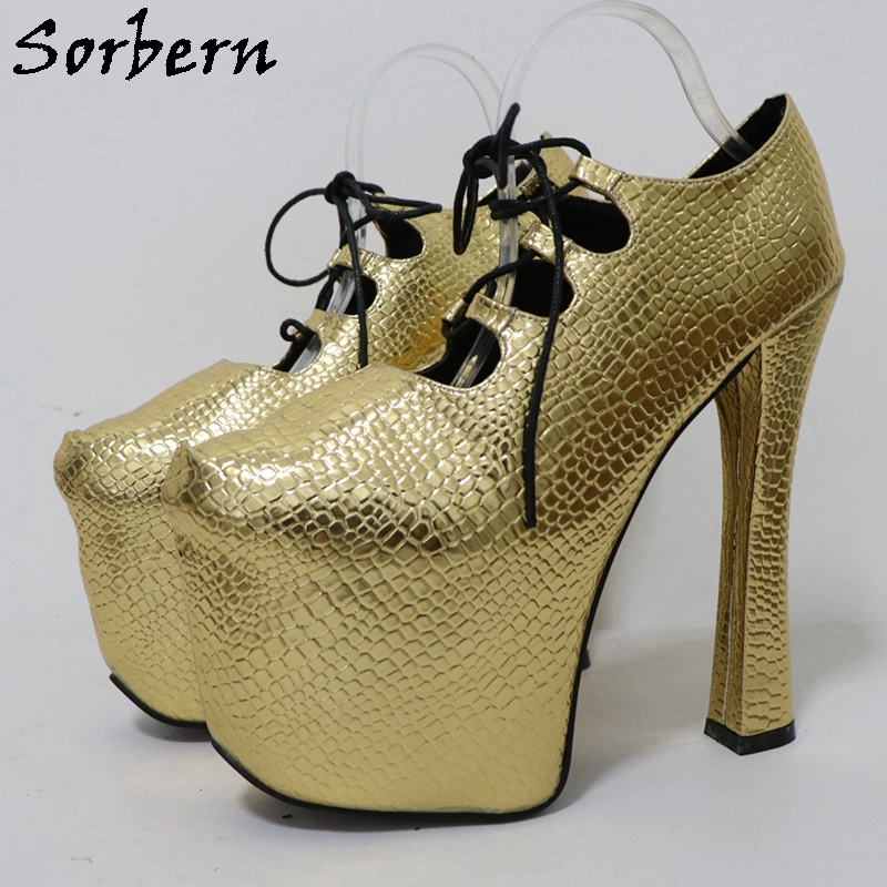 Sorbern Gold Crocodile 20Cm Pu - Pump Heel Block reseña y precio