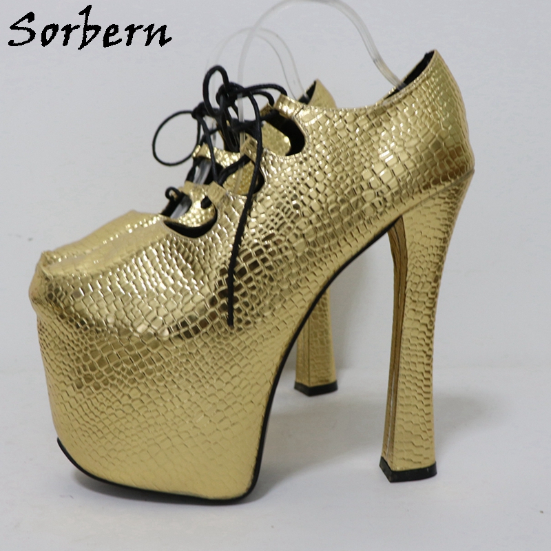Sorbern Gold Crocodile 20Cm Pu - Pump Heel Block reseña y precio