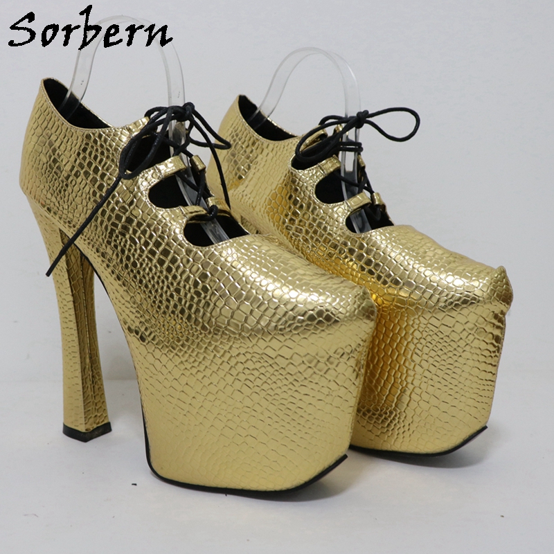 Sorbern Gold Crocodile 20Cm Pu - Pump Heel Block reseña y precio