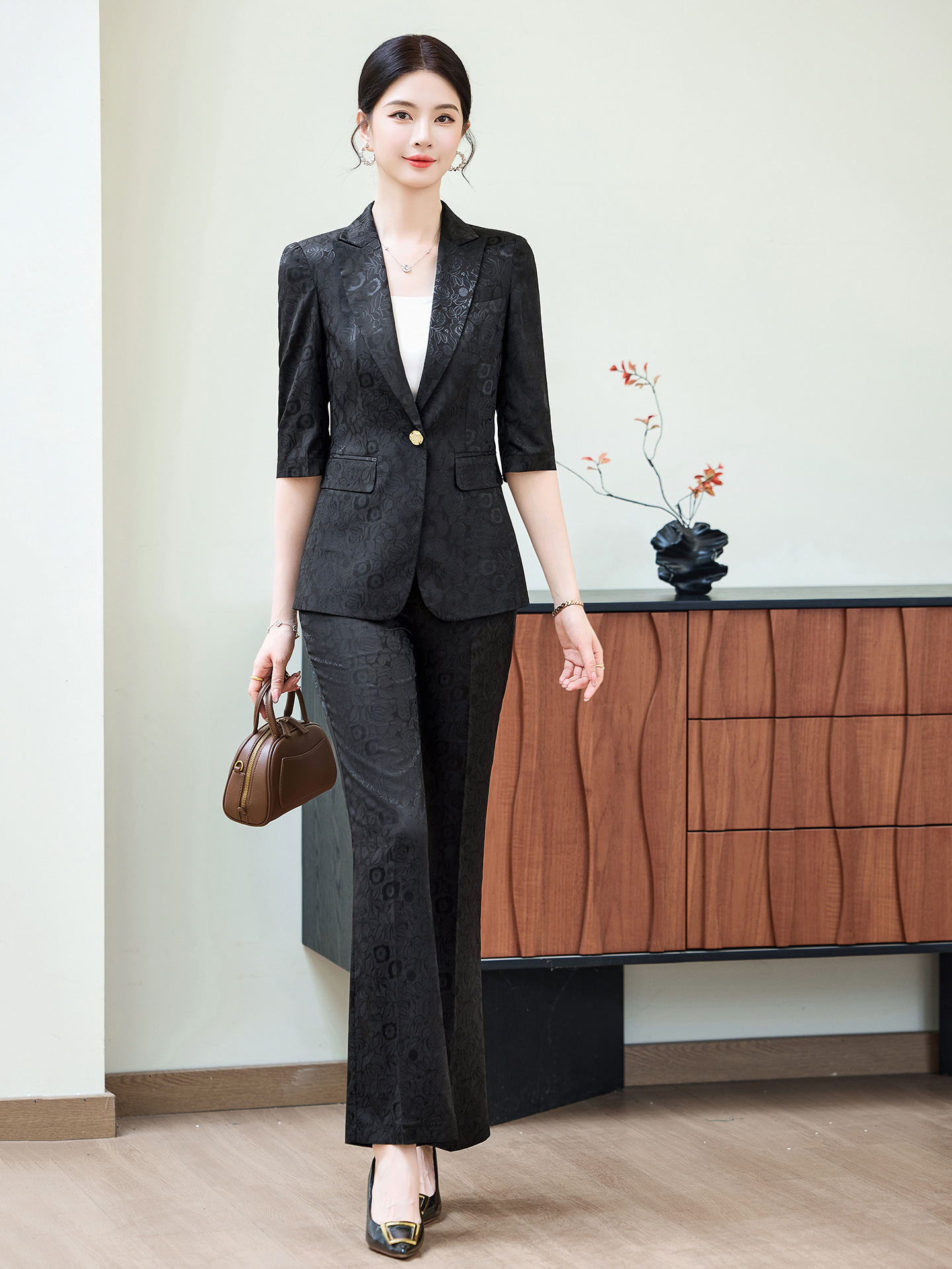 Fashion Apricot Half Sleeve Pr - Women Formal Wear Trousers reseña y precio