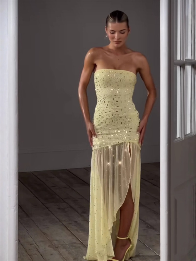 Yellow Crystal Women Prom Dres - Yellow Formal Wear Women reseña y precio