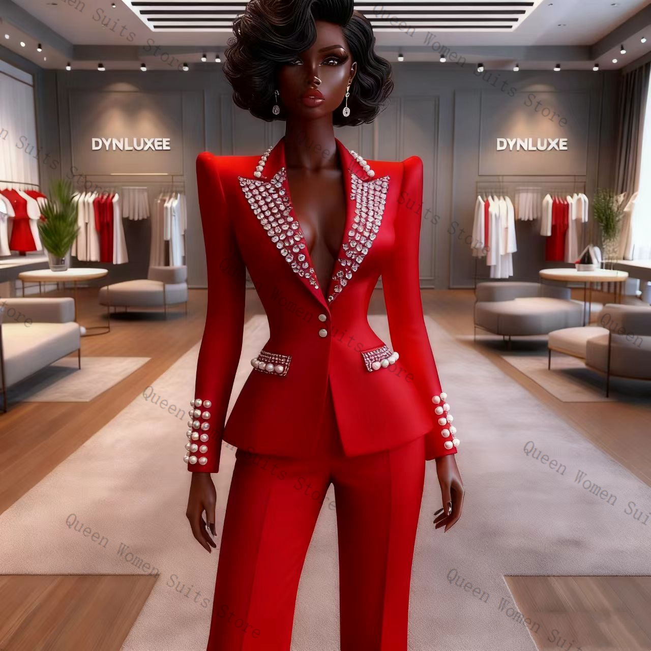 Pearls Red Women Suit Pants Se - Women Formal Wear Trousers reseña y precio