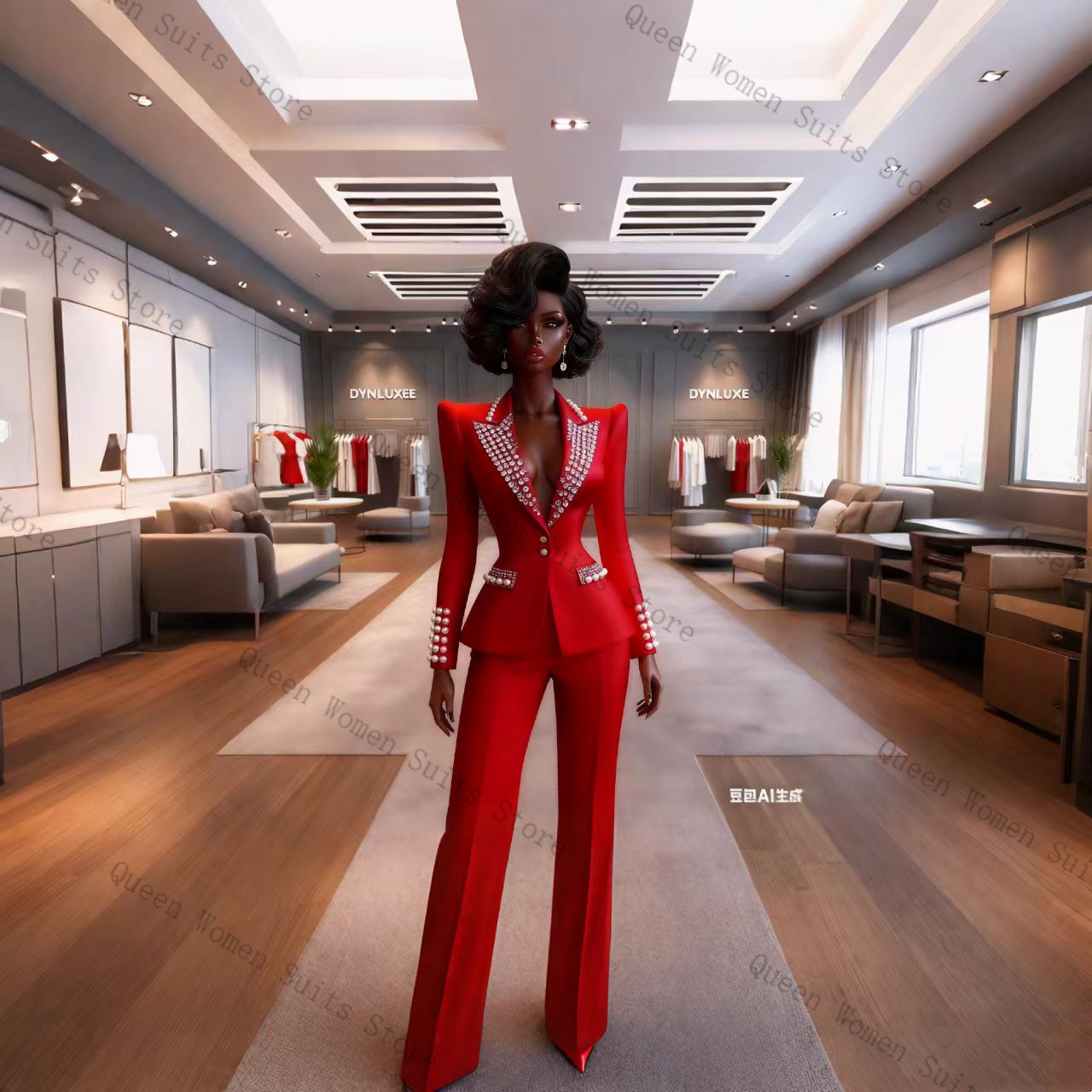 Pearls Red Women Suit Pants Se - Women Formal Wear Trousers reseña y precio