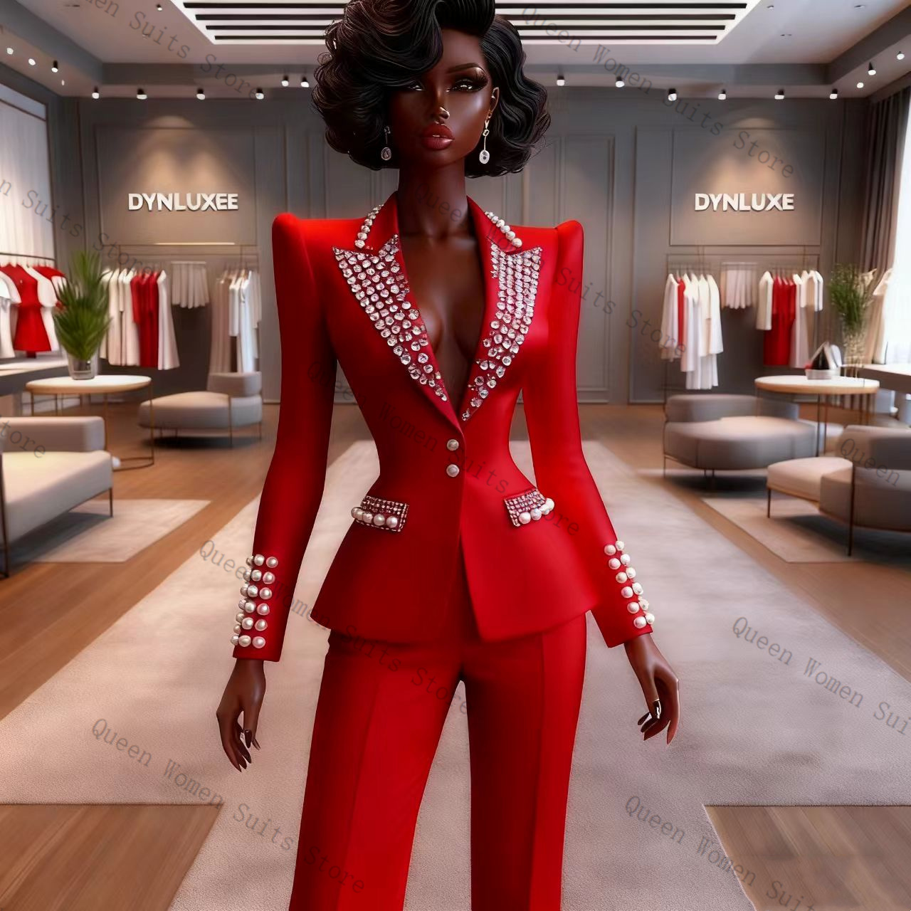 Pearls Red Women Suit Pants Se - Women Formal Wear Trousers reseña y precio