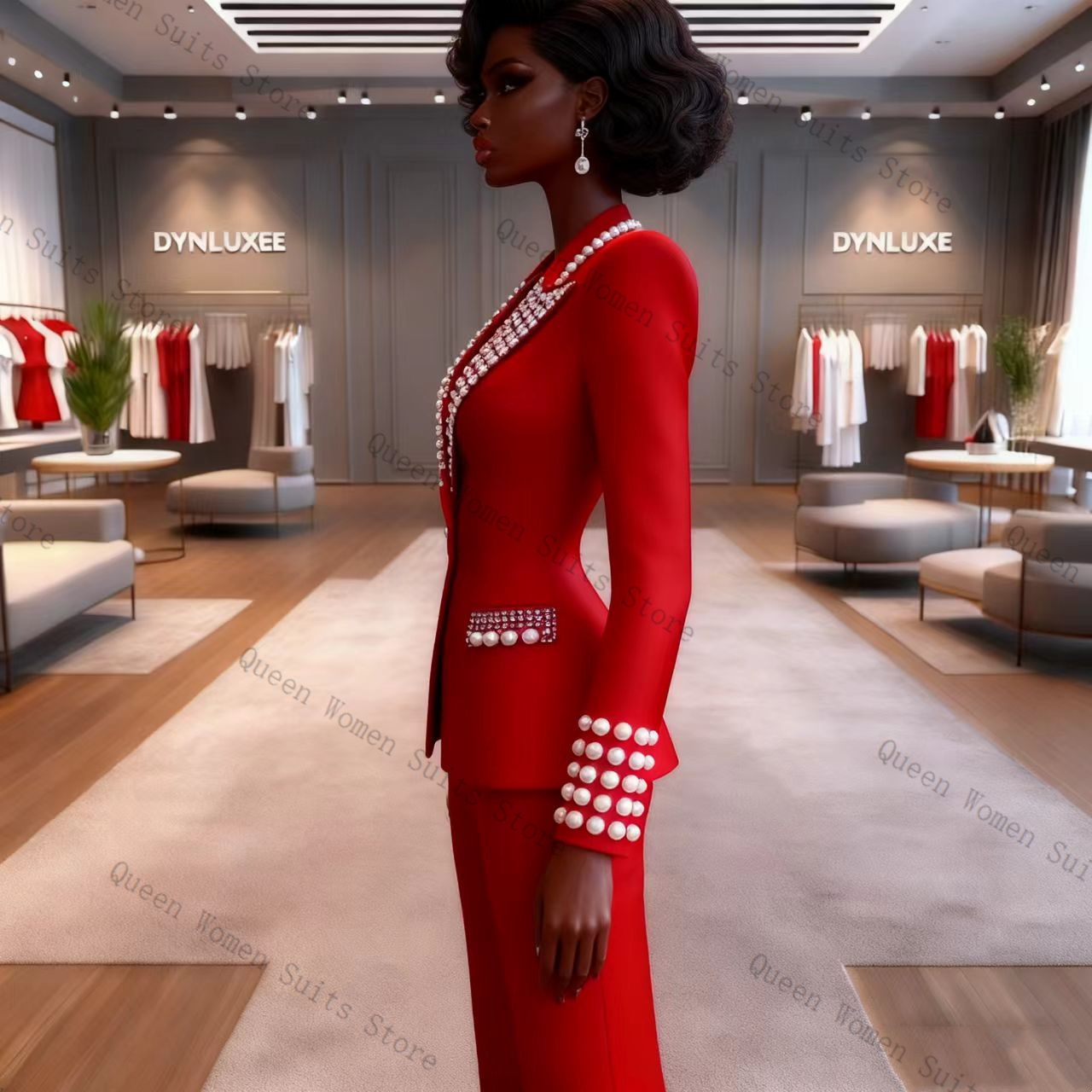 Pearls Red Women Suit Pants Se - Women Formal Wear Trousers reseña y precio