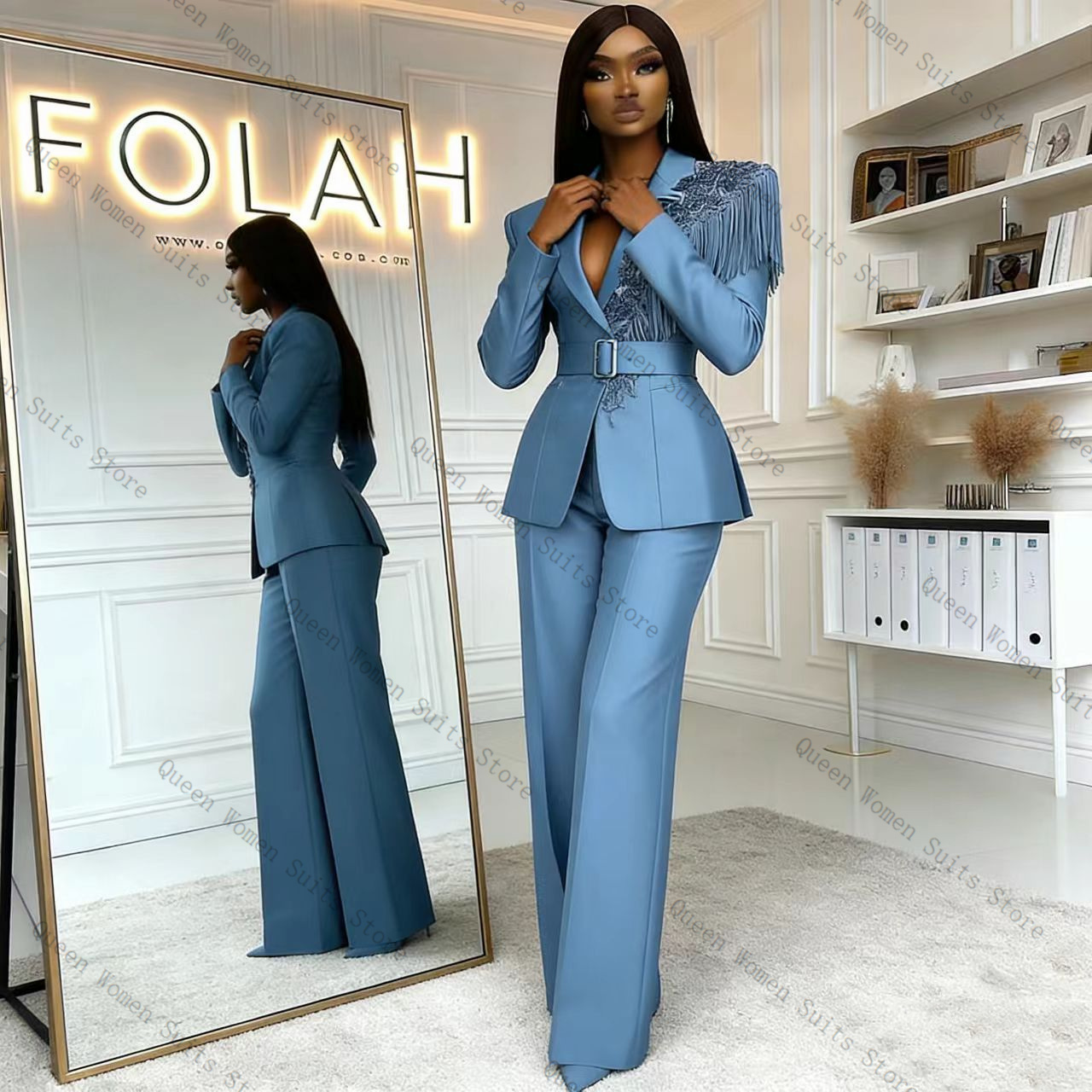 Tassel Blue Women Suit Pants S - Women Formal Wear Trousers reseña y precio