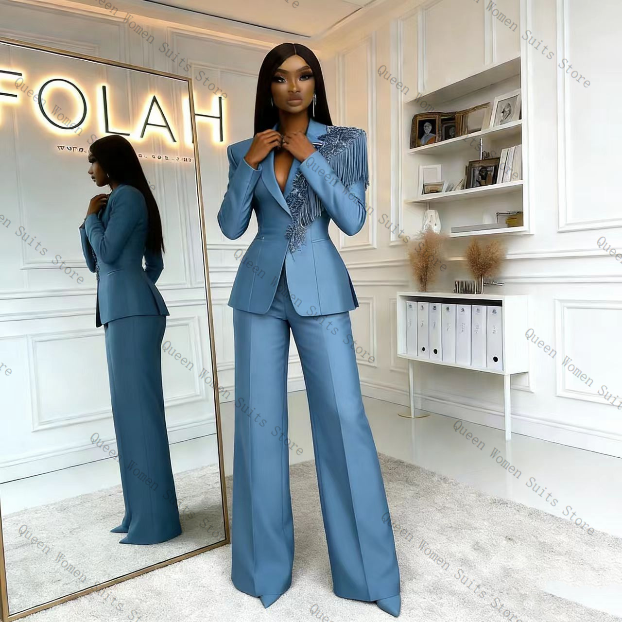 Tassel Blue Women Suit Pants S - Women Formal Wear Trousers reseña y precio