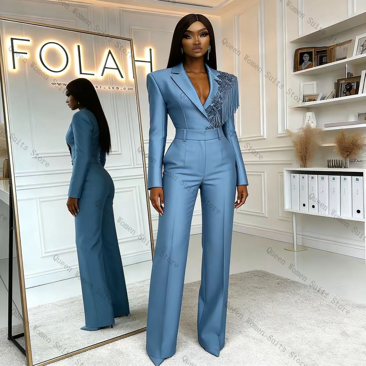 Tassel Blue Women Suit Pants S - Women Formal Wear Trousers reseña y precio