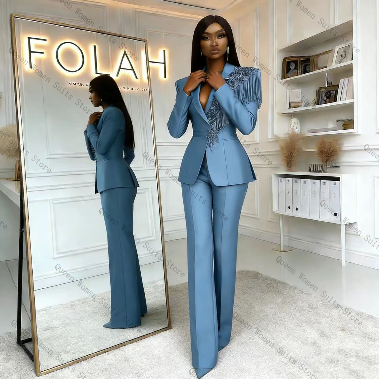 Tassel Blue Women Suit Pants S - Women Formal Wear Trousers reseña y precio