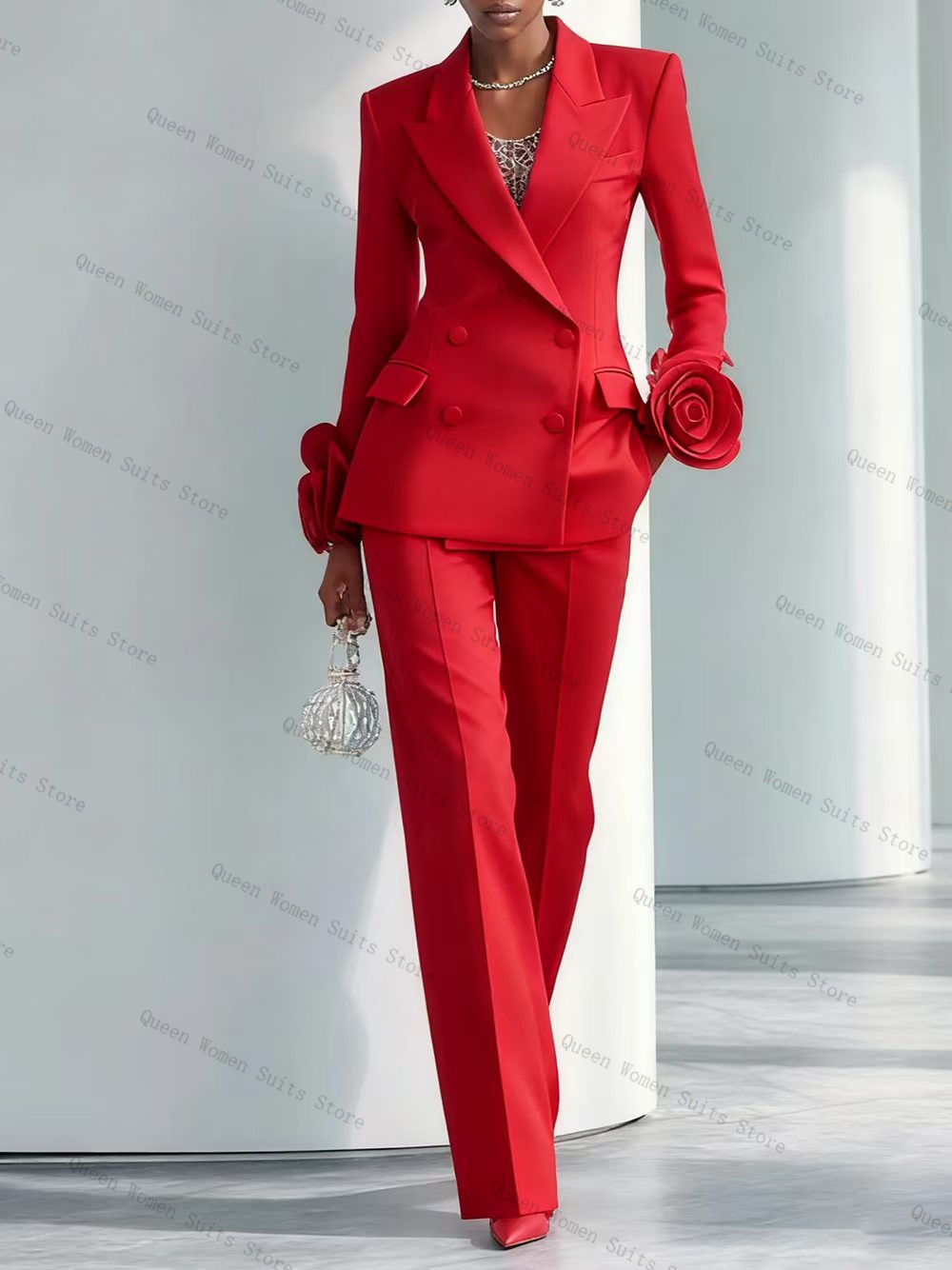 Luxury Red Women Suit Set 2 Pc - Women Formal Wear Trousers reseña y precio