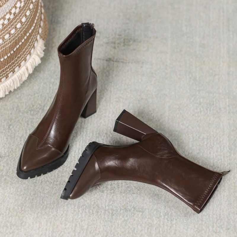 Pointed Toe French Tight Boots - Pump Heel Block reseña y precio