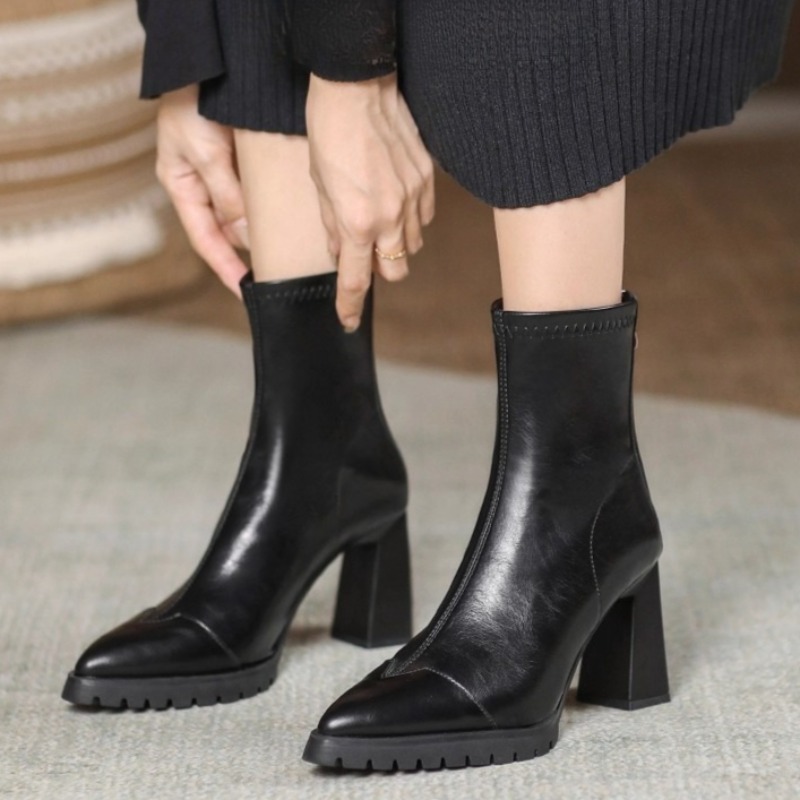 Pointed Toe French Tight Boots - Pump Heel Block reseña y precio