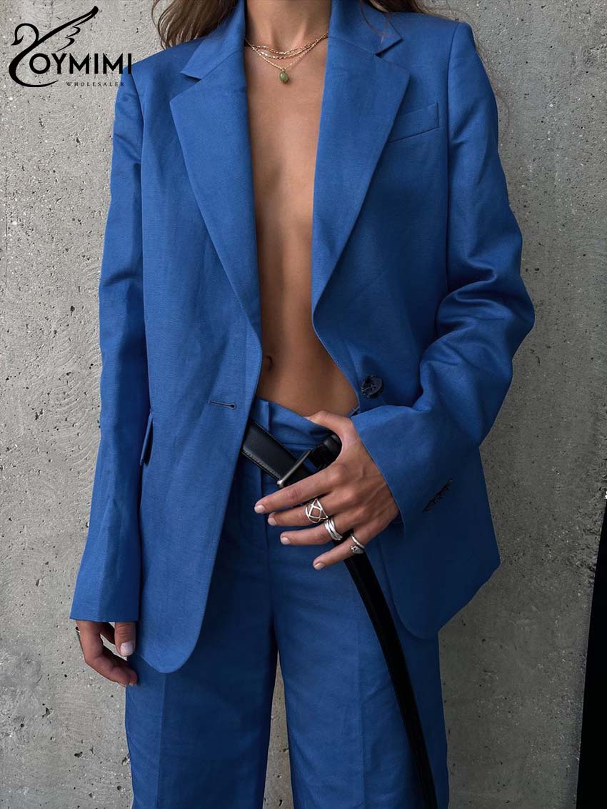 Oymimi Fashion Blue Cotton Set - Women Formal Wear Trousers reseña y precio