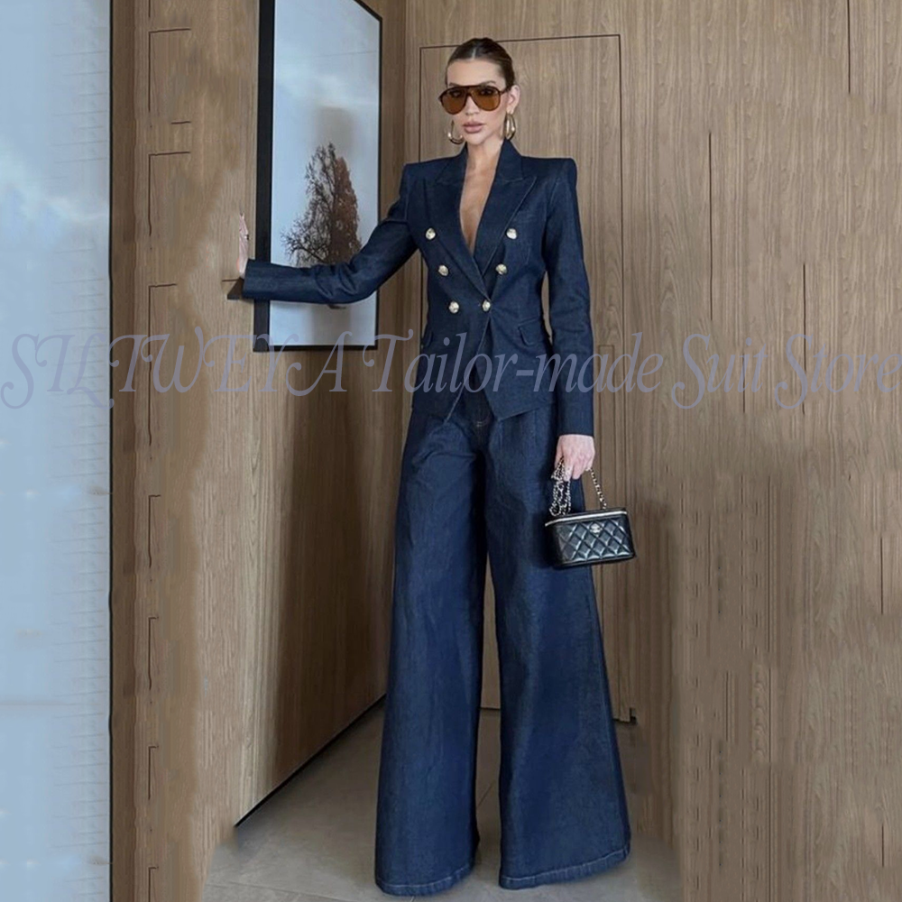 Women Pant Suits Blue Denim 2  - Women Formal Wear Outfits reseña y precio