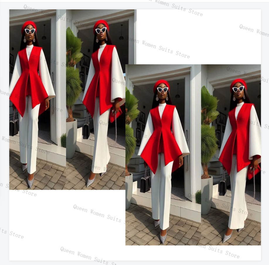 White Red Women Suit Set 2 Pie - Women Formal Wear Trousers reseña y precio